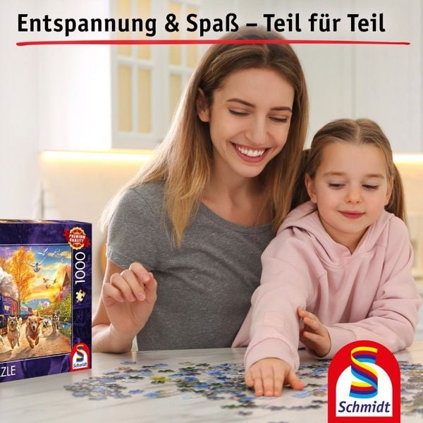 Produktbild: Schmidt 58070 - Hunderennen mit Dampflok, Puzzle, 1000 Teile