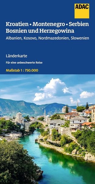 Produktbild: ADAC L&auml;nderkarte Kroatien, Montenegro, Serbien, Bosnien und Herzegowina 1:750.000