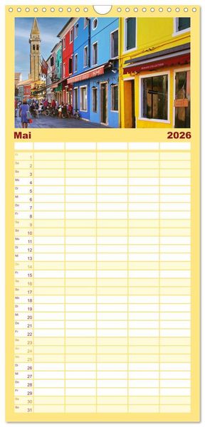 Produktbild: Familienplaner 2026 - Bunt Bunter Burano mit 5 Spalten (Wandkalender, 21 x 45 cm) CALVENDO