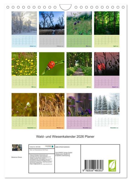 Produktbild: Wald- und Wiesenkalender 2026 Planer (Wandkalender 2026 DIN A4 hoch), CALVENDO Monatskalender