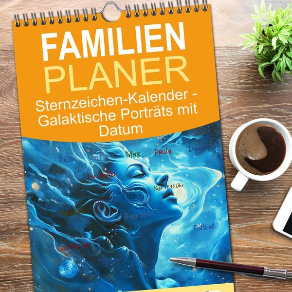 Produktbild: Familienplaner 2026 - Sternzeichen-Kalender - Galaktische Portr&auml;ts mit Datum mit 5 Spalten (Wandkalender, 21 x 45 cm) CALVENDO