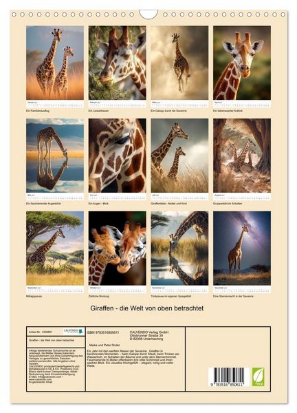 Produktbild: Giraffen - die Welt von oben betrachtet (Wandkalender 2027 DIN A3 hoch), CALVENDO Monatskalender