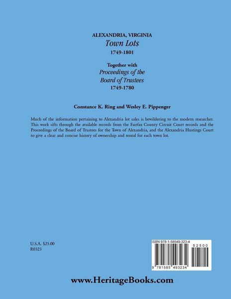 Produktbild: Alexandria, Virginia Town Lots 1749-1801. Together with the Proceedings of the Board of Trustees 1749-1780