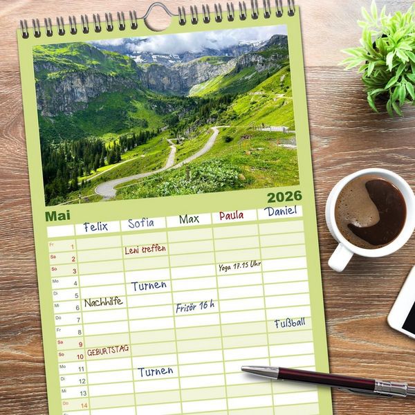 Produktbild: Familienplaner 2026 - Erlebe mit mir die Sch&ouml;nheit der Alpen mit 5 Spalten (Wandkalender, 21 x 45 cm) CALVENDO