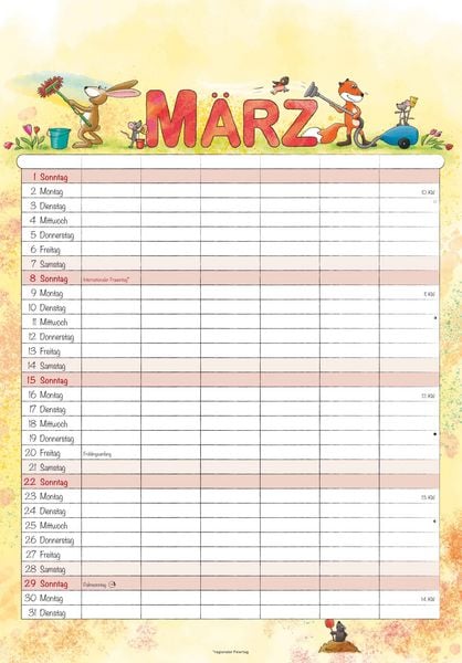 Produktbild: Familienplaner Cartoon 2026- Bildkalender 23,7x34 cm - 6 Spalten - Kalender mit Platz für Notizen - mit vielen Zusatzinformationen - Wandkalender