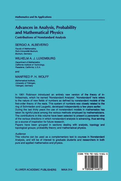 Produktbild: Advances in Analysis, Probability and Mathematical Physics