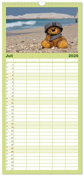 Produktbild: Familienplaner 2026 - Travelling Teddy mit 5 Spalten (Wandkalender, 21 x 45 cm) CALVENDO