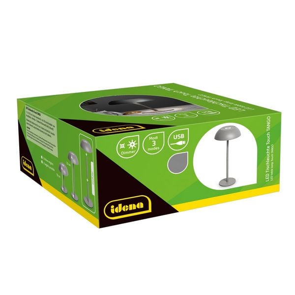 Produktbild: Idena LED Tischleuchte Touch Tango Metall grau 15x33cm Akku USB dimmbar 3 Modi Innen