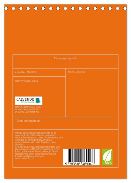 Produktbild: T&uuml;ren International (Tischkalender 2026 DIN A5 hoch), CALVENDO Monatskalender