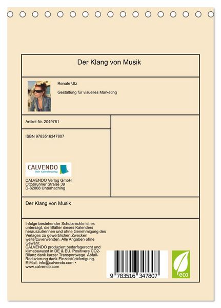 Produktbild: Der Klang von Musik (Tischkalender 2026 DIN A5 hoch), CALVENDO Monatskalender