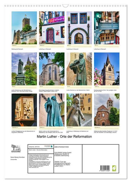 Produktbild: Martin Luther - Orte der Reformation (Wandkalender 2027 DIN A2 hoch), CALVENDO Monatskalender