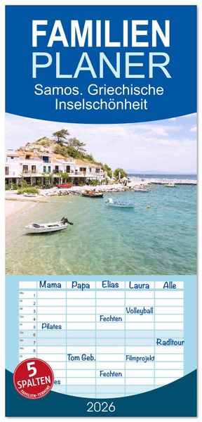 Produktbild: Familienplaner 2026 - Samos. Griechische Inselsch&ouml;nheit mit 5 Spalten (Wandkalender, 21 x 45 cm) CALVENDO