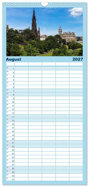 Produktbild: Familienplaner 2027 - Faszination Edinburgh mit 5 Spalten (Wandkalender, 21 x 45 cm) CALVENDO