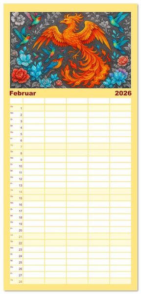 Produktbild: Familienplaner 2026 - Fabelhafte Mystikwesen mit 5 Spalten (Wandkalender, 21 x 45 cm) CALVENDO