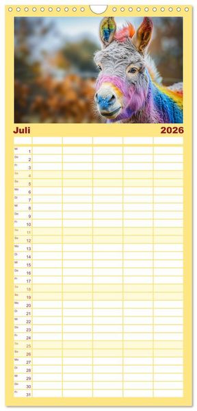 Produktbild: Familienplaner 2026 - Lustige Eselgeschichten mit 5 Spalten (Wandkalender, 21 x 45 cm) CALVENDO