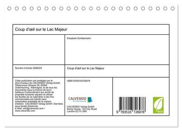 Produktbild: Coup d'&oelig;il sur le Lac Majeur (Calendrier de bureau 2026 DIN A5 vertical), CALVENDO calendrier mensuel