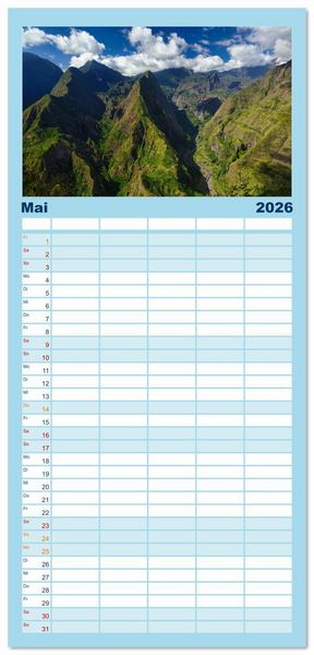 Produktbild: Familienplaner 2026 - La Reunion - Traumhafte K&uuml;sten und Hochgebirge mit 5 Spalten (Wandkalender, 21 x 45 cm) CALVENDO