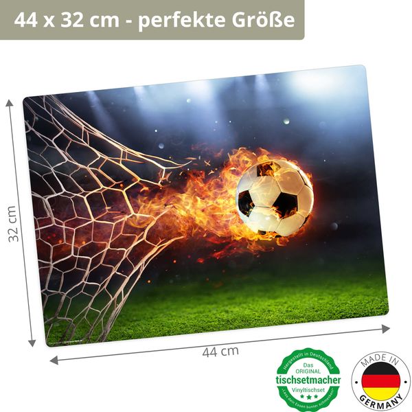 Produktbild: Tischsetmacher Tischset f&uuml;r Kinder Flammender Fu&szlig;ball mit Feuerschweif, aus hochwertigem Vinyl , 44 x 32 cm