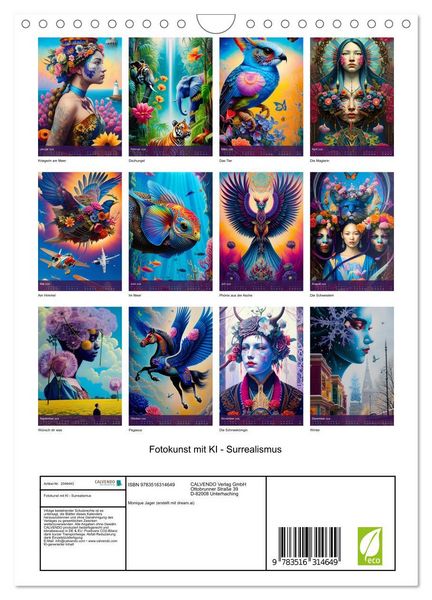 Produktbild: Fotokunst mit KI - Surrealismus (Wandkalender 2026 DIN A4 hoch), CALVENDO Monatskalender