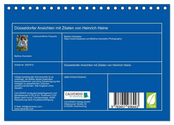 Produktbild: D&uuml;sseldorfer Ansichten mit Zitaten von Heinrich Heine (Tischkalender 2026 DIN A5 quer), CALVENDO Monatskalender