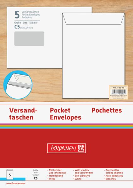 Produktbild: Brunnen Versandtasche C5 wei&szlig; m.Fenster 5 St&uuml;ck