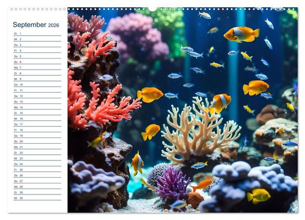 Produktbild: Aquarienzauber - Bunte KI Unterwasserwelten (Wandkalender 2026 DIN A2 quer), CALVENDO Monatskalender
