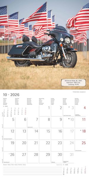 Produktbild: Harleys 2026 - Broschürenkalender 30x30 cm (30x60 geöffnet) - Kalender mit Platz für Notizen - Motorräder - Bildkalender - Wandplaner - Harley-Davidso