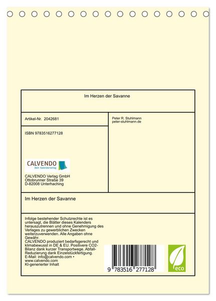 Produktbild: Im Herzen der Savanne (Tischkalender 2026 DIN A5 hoch), CALVENDO Monatskalender