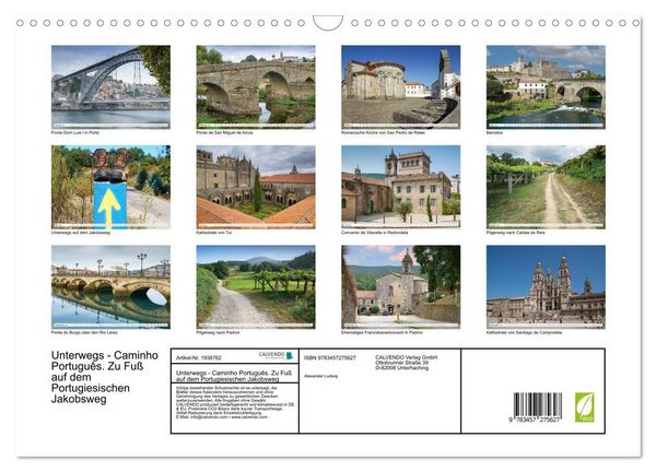 Produktbild: Unterwegs - Caminho Portugu&ecirc;s. Zu Fu&szlig; auf dem Portugiesischen Jakobsweg (Wandkalender 2026 DIN A3 quer), CALVENDO Monatskalender