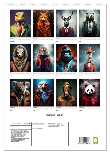 Produktbild: Animalia Fusion (High Quality Premium Wall Calendar 2026 DIN A2 portrait),CALVENDO 12 Month Wall Calendar