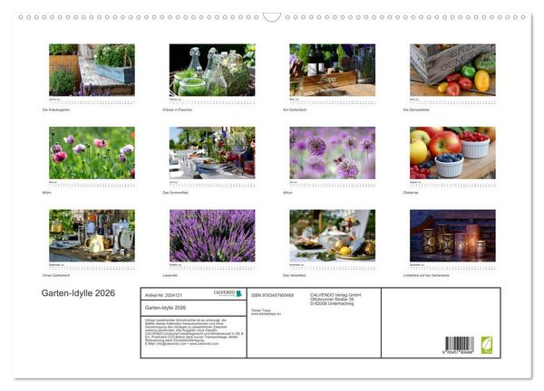 Produktbild: Garten-Idylle 2026 (Wandkalender 2026 DIN A2 quer), CALVENDO Monatskalender