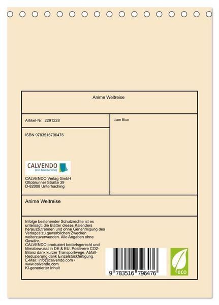 Produktbild: Anime Weltreise (Tischkalender 2027 DIN A5 hoch), CALVENDO Monatskalender