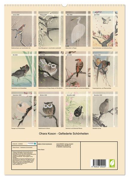 Produktbild: Ohara Koson - Gefiederte Sch&ouml;nheiten (hochwertiger Premium Wandkalender 2026 DIN A2 hoch), Kunstdruck in Hochglanz