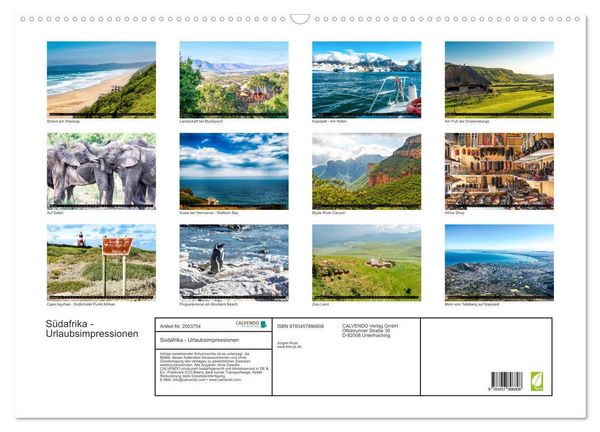 Produktbild: S&uuml;dafrika - Urlaubsimpressionen (Wandkalender 2026 DIN A2 quer), CALVENDO Monatskalender