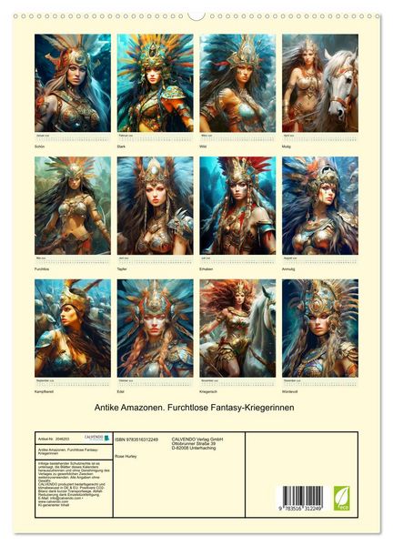 Produktbild: Antike Amazonen. Furchtlose Fantasy-Kriegerinnen (hochwertiger Premium Wandkalender 2026 DIN A2 hoch), Kunstdruck in Hochglanz