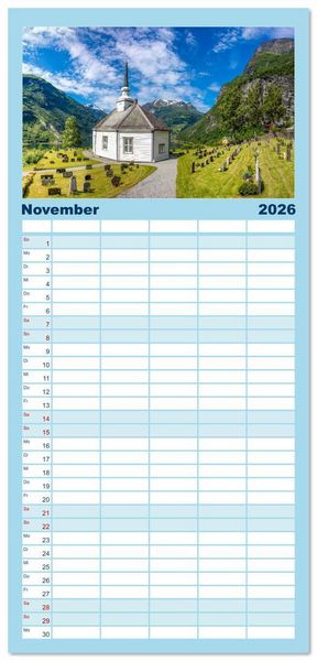 Produktbild: Familienplaner 2026 - Fjorde & Felsen &ndash; Norwegens wilde Seele mit 5 Spalten (Wandkalender, 21 x 45 cm) CALVENDO