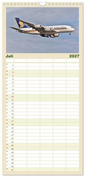 Produktbild: Familienplaner 2027 - Flugzeuge aller Art mit 5 Spalten (Wandkalender, 21 x 45 cm) CALVENDO