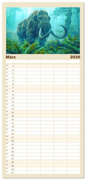 Produktbild: Familienplaner 2026 - Vergessene Wunder - Ein Jahr mit ausgestorbenen Tieren mit 5 Spalten (Wandkalender, 21 x 45 cm) CALVENDO