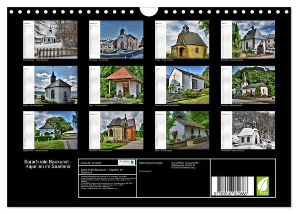Produktbild: Sa(ar)krale Baukunst - Kapellen im Saarland (Wandkalender 2026 DIN A4 quer), CALVENDO Monatskalender