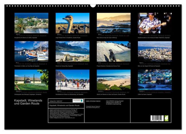 Produktbild: Kapstadt, Winelands und Garden Route (Wandkalender 2027 DIN A2 quer), CALVENDO Monatskalender