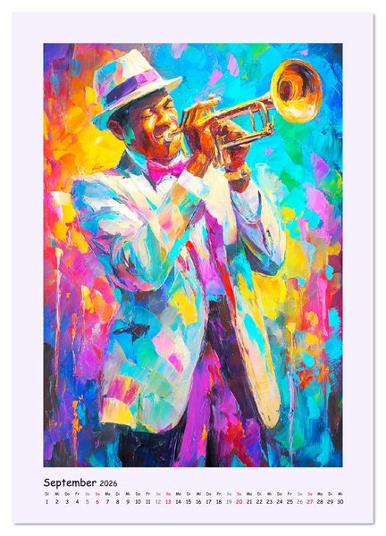 Produktbild: Jazz Seelen. Musiker im Takt der Farben (Wandkalender 2026 DIN A2 hoch), CALVENDO Monatskalender