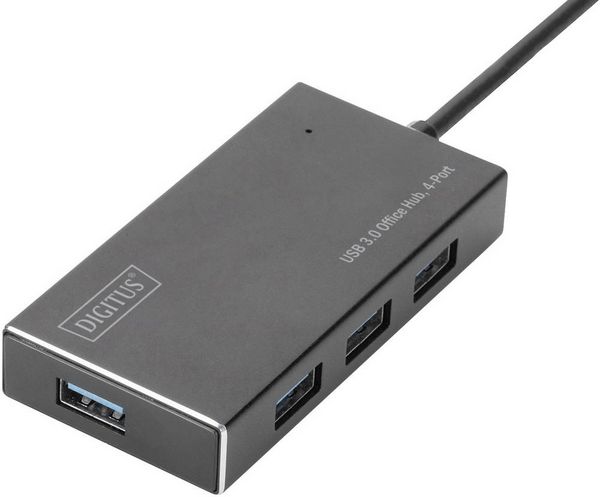 Produktbild: Digitus DA-70240-1 USB-Hub 4 Port USB-A USB 3.0 5 GBit/s mit Aluminiumgeh&auml;use Schwarz DA-70240-1