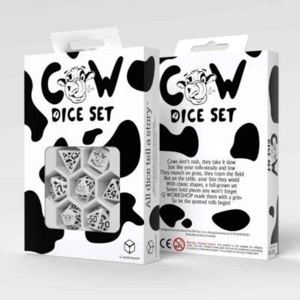 Q-Workshop QWO98024 - Cow Dice Set: MOOzilla white/black, Kuh-Würfelset, 7-teilig