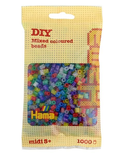 Hama Bügelperlen Midi - Transparent Glitter Mix 1000 Perlen.