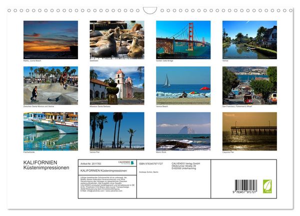 Produktbild: KALIFORNIEN K&uuml;stenimpressionen (Wandkalender 2026 DIN A3 quer), CALVENDO Monatskalender