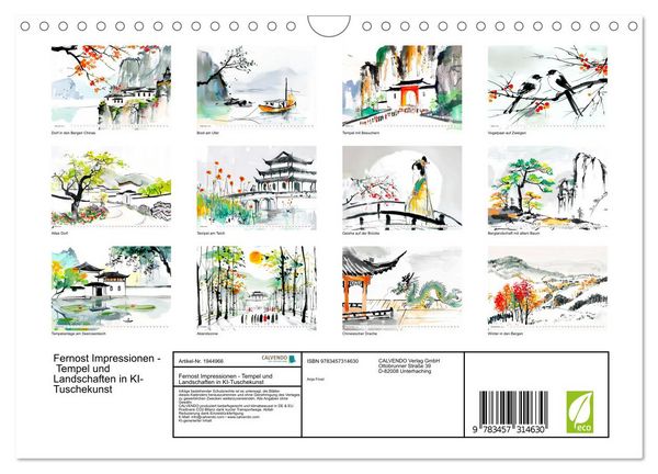 Produktbild: Fernost Impressionen - Tempel und Landschaften in KI-Tuschekunst (Wandkalender 2026 DIN A4 quer), CALVENDO Monatskalender