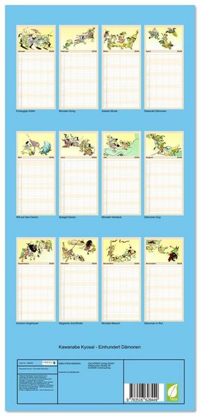 Produktbild: Familienplaner 2026 - Kawanabe Kyosai - Einhundert D&auml;monen mit 5 Spalten (Wandkalender, 21 x 45 cm) CALVENDO