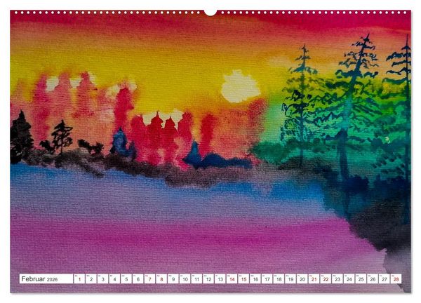 Produktbild: Roland Reiff Aquarelle Himmelslanschaften (hochwertiger Premium Wandkalender 2026 DIN A2 quer), Kunstdruck in Hochglanz