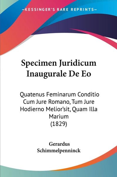 Produktbild: Schimmelpenninck, G: Specimen Juridicum Inaugurale De Eo
