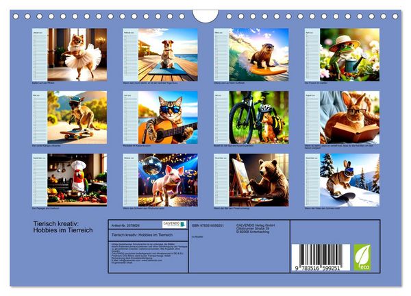 Produktbild: Tierisch kreativ: Hobbies im Tierreich (Wandkalender 2026 DIN A4 quer), CALVENDO Monatskalender